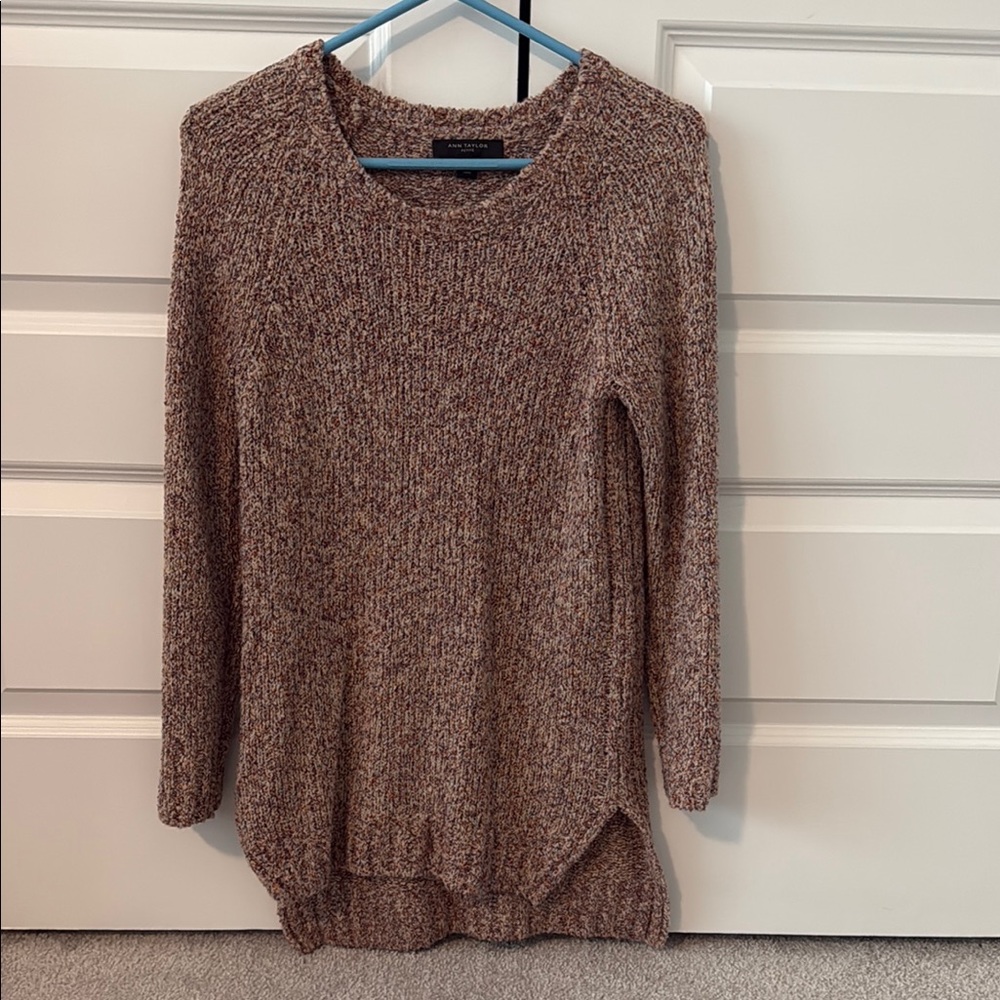 Ann Taylor Brown Crew Neck Sweater with Textured Knit